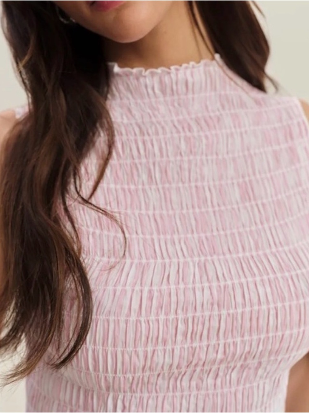 Reformation Pink Smocked High-Neck Tank